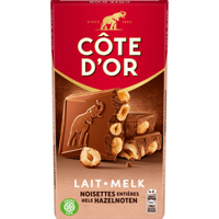 Cote d&apos;Or Bloc Chocoladereep Melk Hele Hazelnoten 180g bij Jumbo