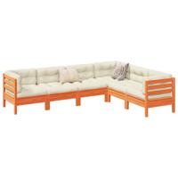 6-delige Loungeset met kussens massief grenenhout wasbruin