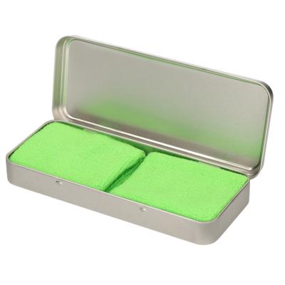 Sport zweetbandjes set - 2x stuks - lime groen - in metalen opslag / bewaar doosje - sport artikelen