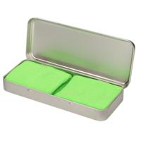 Sport zweetbandjes set - 2x stuks - lime groen - in metalen opslag / bewaar doosje - sport artikelen