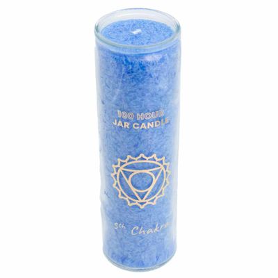 Fair Trade Keel Chakra (5e) Stearine Kaars in Glas - Blauw (100