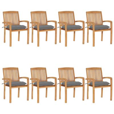 Tuinstoelen stapelbaar 8 st met kussens massief teakhout