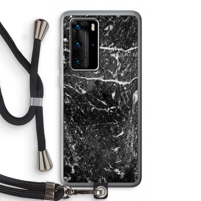 Zwart marmer: Huawei P40 Pro Transparant Hoesje met koord