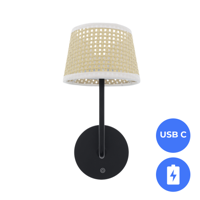 Oplaadbare Bedlamp met ACCU Dimbaar USB-C CCT 3Watt ZWART - Rotan wit