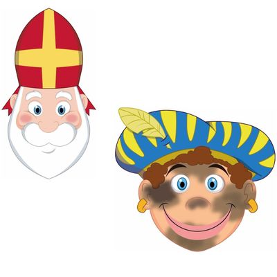 Pakket van 6x stuks Sinterklaas en roetveeg Pieten uitknip knutsel maskers 26 x 27 cm