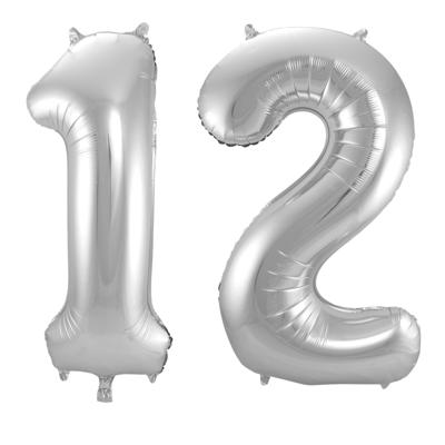 Folat Verjaardag Leeftijd folieballonnen - 12 jaar - zilver - 86 cm - cijferballon groot Folat Verjaardag Leeftijd folieballonnen - 12 jaar - zilver - 86 cm - cijferballon groot
