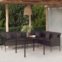Tuinbank L-vormig met kussens poly rattan zwart