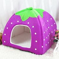 Aardbei vormige opvouwbare korte pluche huisdier huis nest maat: XS Aardbei vormige opvouwbare korte pluche huisdier huis nest maat: XS