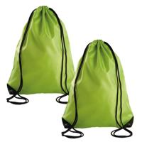 Sport gymtas/draagtas met rijgkoord - 2x - lime groen - 34 x 44 cm - polyester - verstevigde hoeken