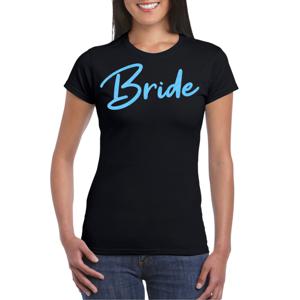 Vrijgezellenfeest T-shirt voor dames - Bride - zwart - glitter blauw - bruiloft/trouwen