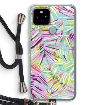 Tropical Palms Blue: Pixel 5 Transparant Hoesje met koord