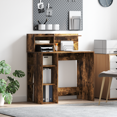 Bureau met Opslag Gerookt Eiken 90x48x101.5 cm Bewerkt Hout