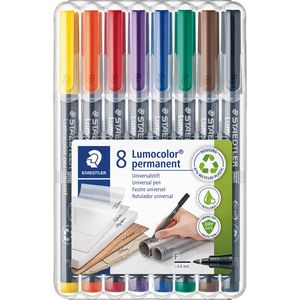 Staedtler Lumocoler 318, OHP-marker, permanent, 0,6 mm, etui van 8 stuks in geassorteerde kleuren