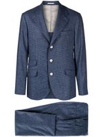 Brunello Cucinelli costume en laine mélangée à simple boutonnage - Bleu
