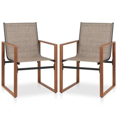 Set van 2 Eetstoelen voor Buiten Terrasstoel Ademende Zitting en Rugleuning Metalen Frame Stoffen Stoel voor Tuin Veranda Zwembad