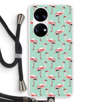 Flamingoprint groen: Huawei P50 Transparant Hoesje met koord