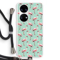 Flamingoprint groen: Huawei P50 Transparant Hoesje met koord