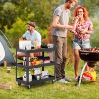 Keukenbuffet op Universele Wielen met 3 Open Schappen Opbergwagen met Ergonomische Handgreep voor Kantoorgarage Magazijn (Zwart)