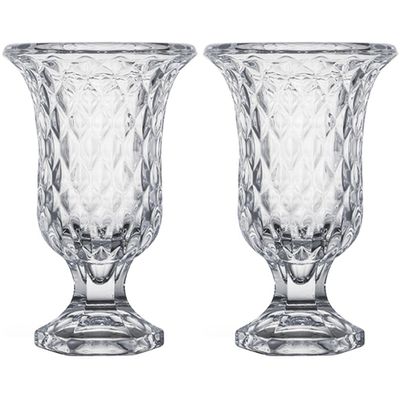 Bloemenvazen 2x stuks - Tulp model - Diamonds transparant glas - 12 x 20 cm Bloemenvazen 2x stuks - Tulp model - Diamonds transparant glas - 12 x 20 cm