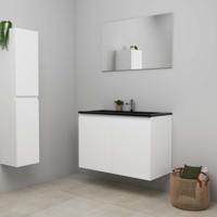 On-Line Badkamermeubelset - 100 cm - Voorgemonteerd - Greeploze Ladestructuur - Acryl Wastafel - 1 Kraangat - Spiegel - Mat Wit