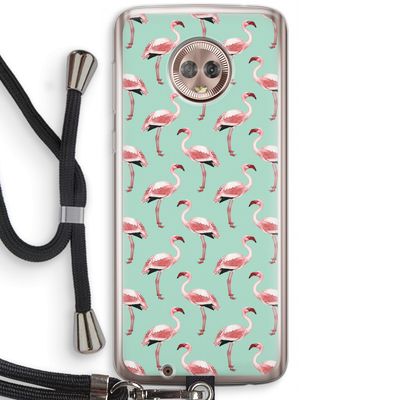 Flamingoprint groen: Motorola Moto G6 Transparant Hoesje met koord