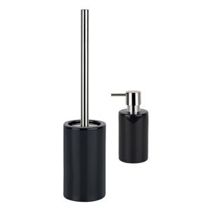 Badkamer accessoires set - WC-borstel/zeeppompje - porselein - zwart