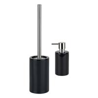 Badkamer accessoires set - WC-borstel/zeeppompje - porselein - zwart