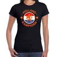 Zwart t-shirt Holland / Nederland supporter Holland kampioen met leeuw EK/ WK voor dames