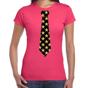 Thema/verkleed feest stropdas t-shirt sterretjes voor dames - roze