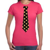 Thema/verkleed feest stropdas t-shirt sterretjes voor dames - roze