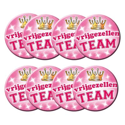 Roze vrijgezellen team button - 8x - dames - bachelor party - pre huwelijk feestje