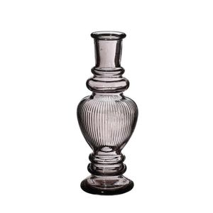 Ideas 4 Seasons Bloemenvaas Venice - voor kleine stelen/boeketten - gekleurd sierglas - ribbel grijs smoke - D5.7 x H15 cm   -