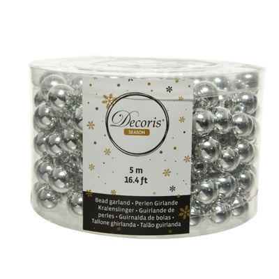1x stuks kralenslinger kerstboom slingers/guirlandes zilver 5 meter x 1,4 cm