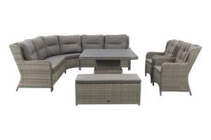 Sandigo lounge dining set met bijzetbank + 2x dining tuinstoel