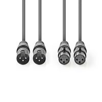 Nedis Gebalanceerde Audiokabel | 2x XLR 3-Pins Male naar 2x XLR 3-Pins Female | 3 m | 1 stuks - COTH15030GY30 COTH15030GY30 - thumbnail