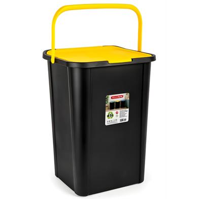 Plasticforte Recycling afvalbak - zwart/geel - 45 Liter - afsluitbaar - 34 x 40 x 54 cm