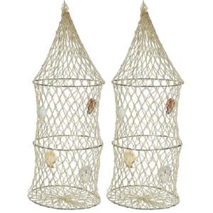 Decoratie visnet - 2x stuks - 3 ringen - vissers fuik - 16 x 50 cm - maritieme deco