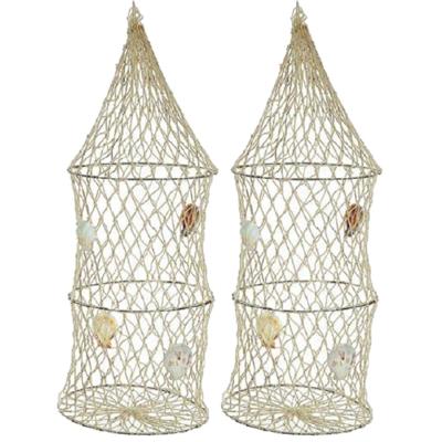 Decoratie visnet - 2x stuks - 3 ringen - vissers fuik - 16 x 50 cm - maritieme deco
