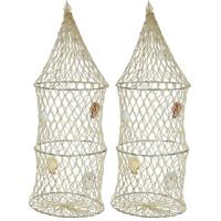 Decoratie visnet - 2x stuks - 3 ringen - vissers fuik - 16 x 50 cm - maritieme deco