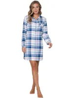Pastunette dames nachthemd Flanel met knoopsluiting- Blauw