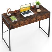 Computertisch met 2 Lades Compacte Bureau Werktafel Make-up Tafel Rustiek Bruin