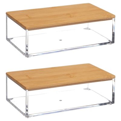 Set van 2x stuks sieraden/make-up houder/box rechthoek met deksel 16 x 5 cm van kunststof Set van 2x stuks sieraden/make-up houder/box rechthoek met deksel 16 x 5 cm van kunststof