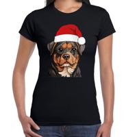 Kerst T-shirt voor dames - Rottweiler hond met kerstmuts - zwart - Kerstfeest Kerst T-shirt voor dames - Rottweiler hond met kerstmuts - zwart - Kerstfeest
