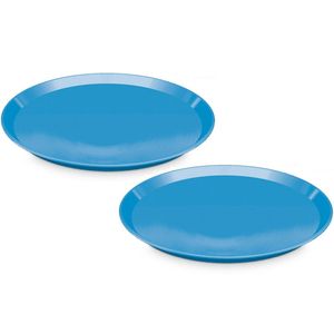 Set van 2x stuks blauw rond dienblad/serveerblad van kunststof 34 cm - Dienbladen