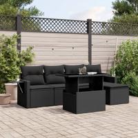6-delige Loungeset met kussens poly rattan zwart
