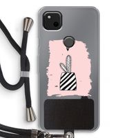 Zwart-wit cactus: Pixel 4a Transparant Hoesje met koord