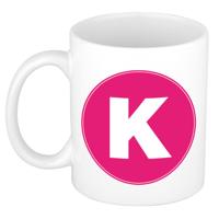 Koffie mok met de letter K - beker - roze - eerste letter van een voornaam - wit - 300 ml