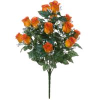 Kunstbloemen boeket rozen/gipskruid - oranje - 56 cm - Bloemstuk - Bladgroen - thumbnail