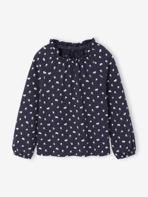T-shirt met ruches en elastische kraag voor meisjes marineblauw