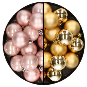 Kleine kerstballen - 32x st - goud en lichtroze - D4 cm - plastic - kerstversiering